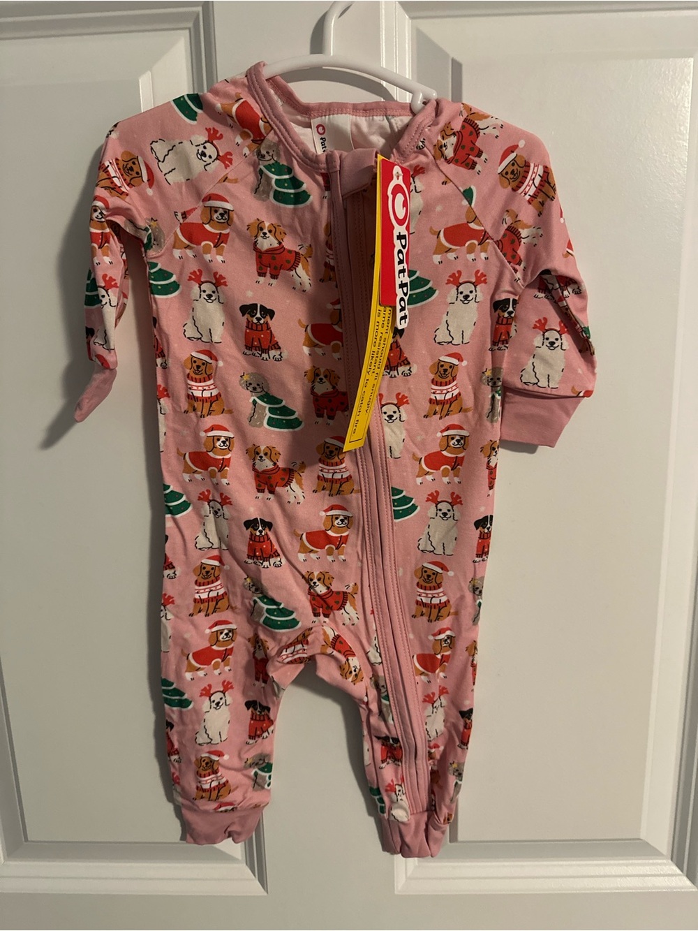 Pink Holiday Puppy Zip-Up One-Piece for Kids